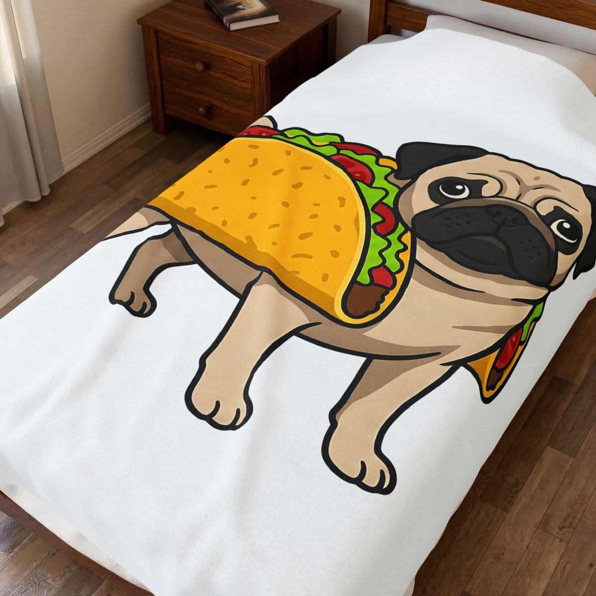 Pug Taco Dog Meal Gift Comic Taco Dog Fan Cartoon Food Doodle Lettuce Blanket
