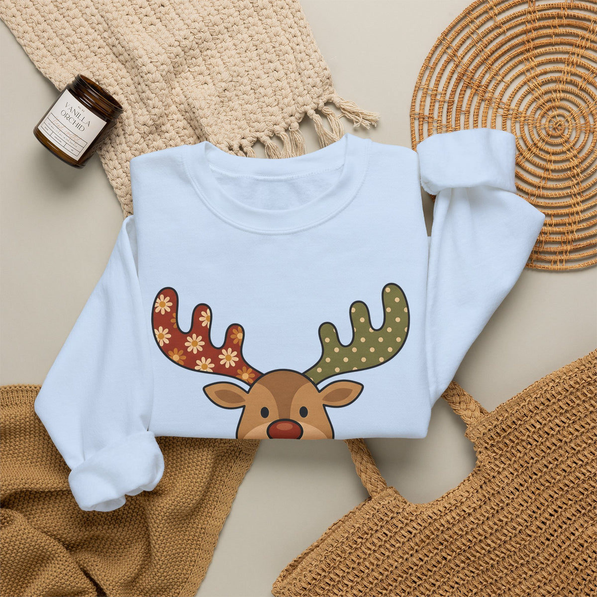 Deer Drawing Holiday Noel Gift Cartoon Fawn Christmas Fan Caricature Christmas Classic Winter Sweatshirt