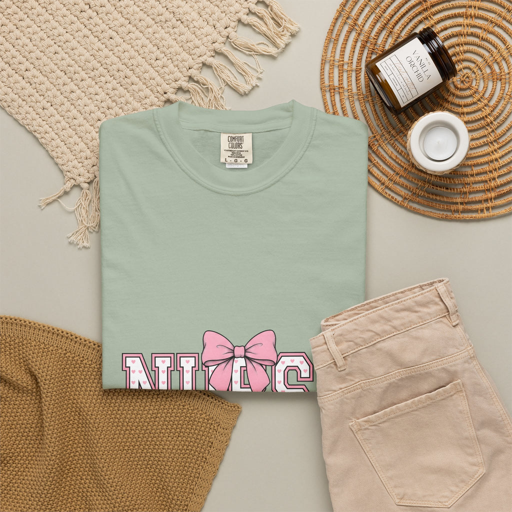 Blush Bow T-Shirt Nurse Thankfulness Gift Women Sweet T-Shirt Bow Tie T-Shirt Rn Fan Cute T-Shirt Gratitude Graphic Classic Heart Shapes T-Shirt