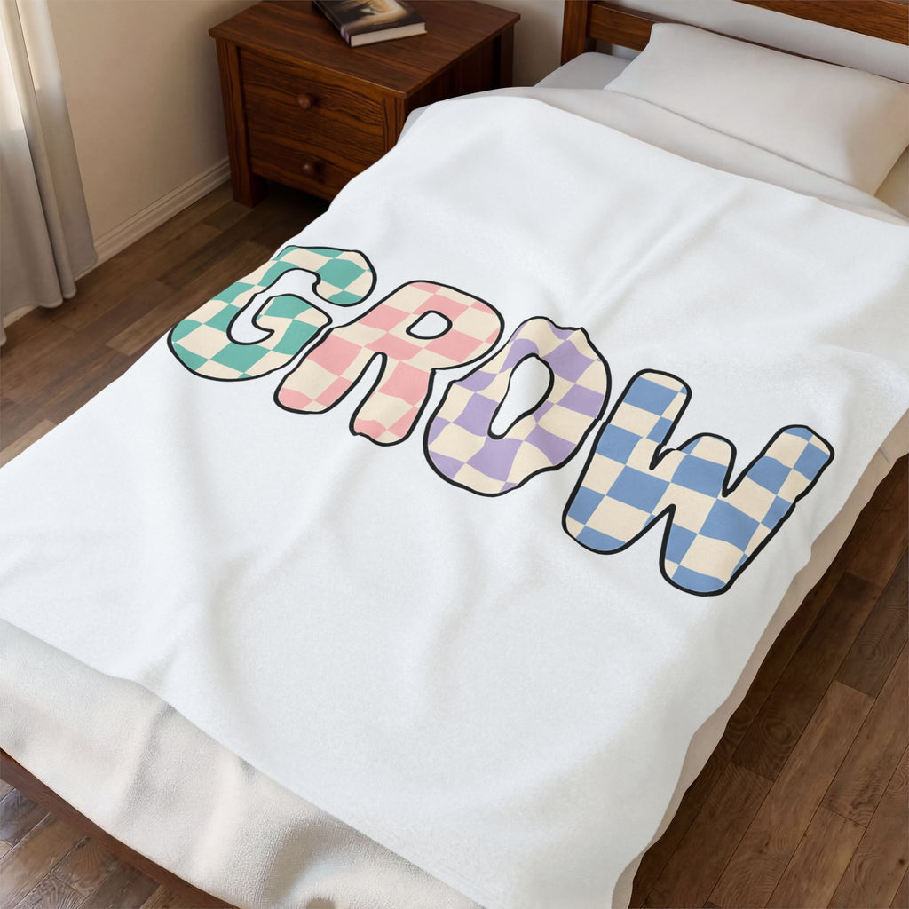 Checkered Letters Blanket Teacher Positivity Gift Women Playful Blanket Alphabet Blanket Educator Enthusiast Fun Blanket Optimistic Graphic Retro