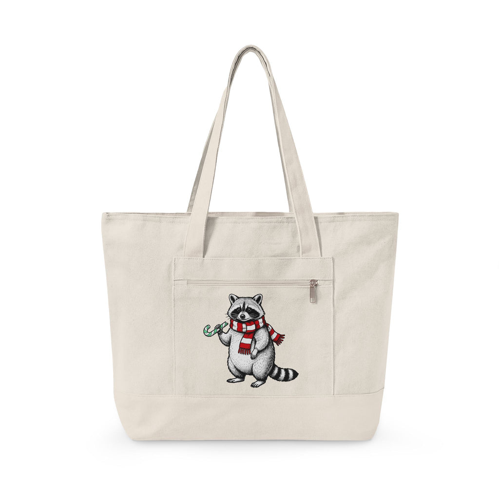 Raccoon Illustration Tote Bag Animals Holiday Gift Women Sketch Tote Bag Trash Panda Tote Bag Wildlife Fan Drawing Graphic Christmas Retro Peppermint