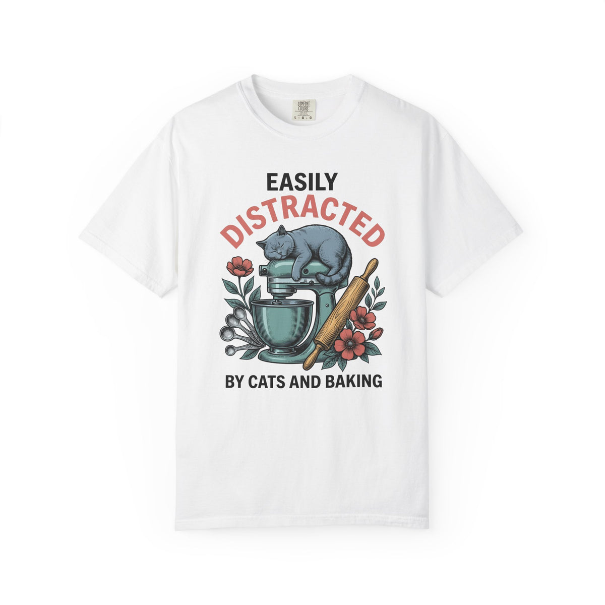 Cat Blender T-Shirt Cat Dessert Gift Women Retro T-Shirt Blender T-Shirt Cat Fan Vintage T-Shirt Pastry Graphic Sketch Blossoms T-Shirt