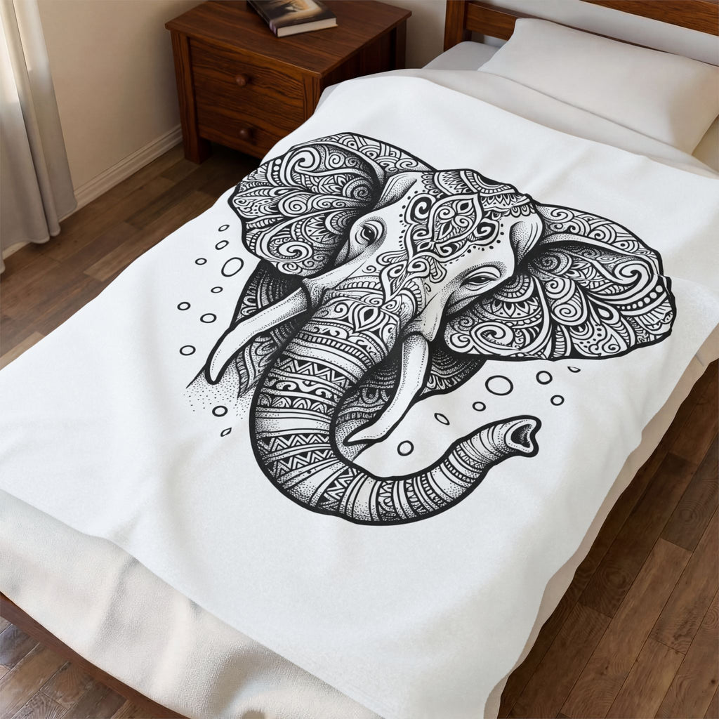 Elephant Art Blanket Boho Chic Critter Gift Women Hippie Blanket Pachyderm Blanket Bohemian Fan Psychedelic Blanket Animal Graphic Line Art