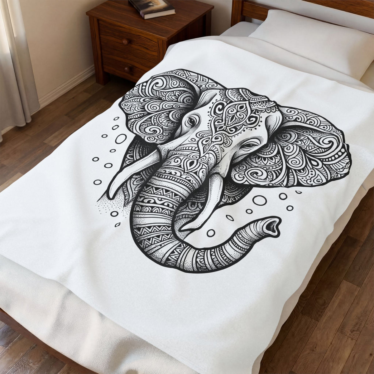 Elephant Art Blanket Boho Chic Critter Gift Women Hippie Blanket Pachyderm Blanket Bohemian Fan Psychedelic Blanket Animal Graphic Line Art