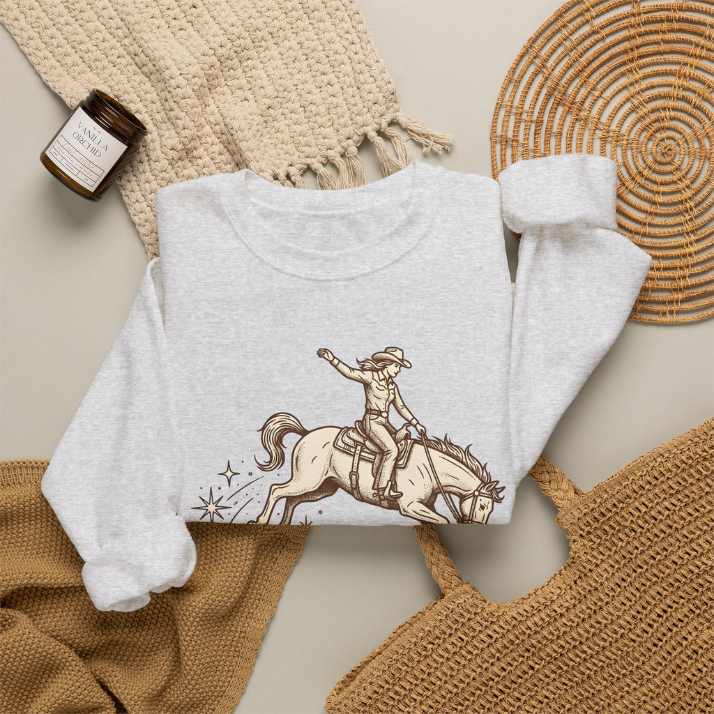 Cowboy Horse Cowgirl Ranch Gift Retro Stallion Cowboy Fan Horseback Sketch Crescent Sweatshirt