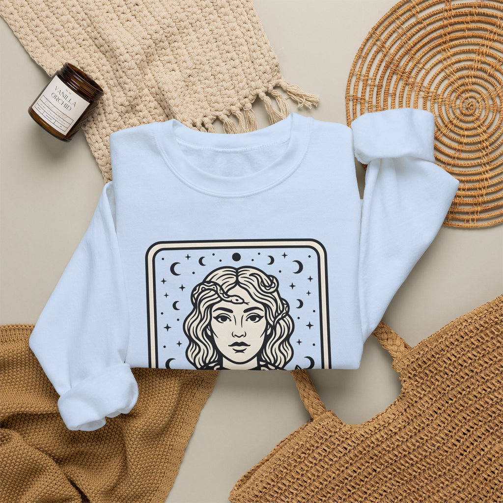 Mystical Female Serpent Sweatshirt Boho Chic Spells Gift Women Oracle Sweatshirt Snake Sweatshirt Bohemian Fan Divination Sweatshirt Magic Graphic Retro Lunar