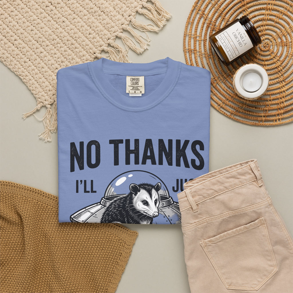 Opossum Ufo T-Shirt Funny Critter Gift Women Sketch T-Shirt Possum Ufo T-Shirt Humor Fan Cartoon T-Shirt Creature Graphic Doodle Alien Ship T-Shirt