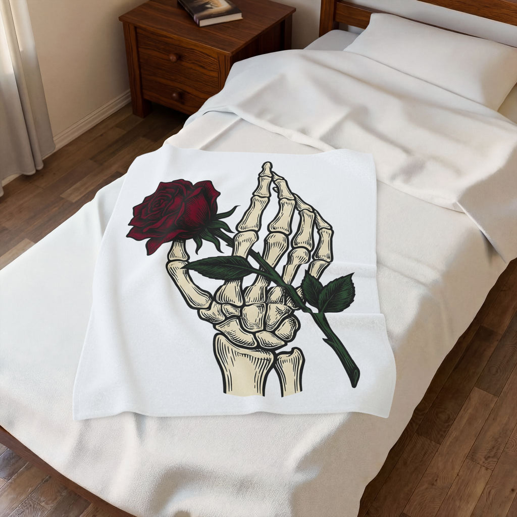 Skeleton Hand Blanket Halloween Gothic Gift Women Tattoo Blanket Bony Finger Blanket Horror Fan Ink Blanket Dark Graphic Vintage Rose Blanket