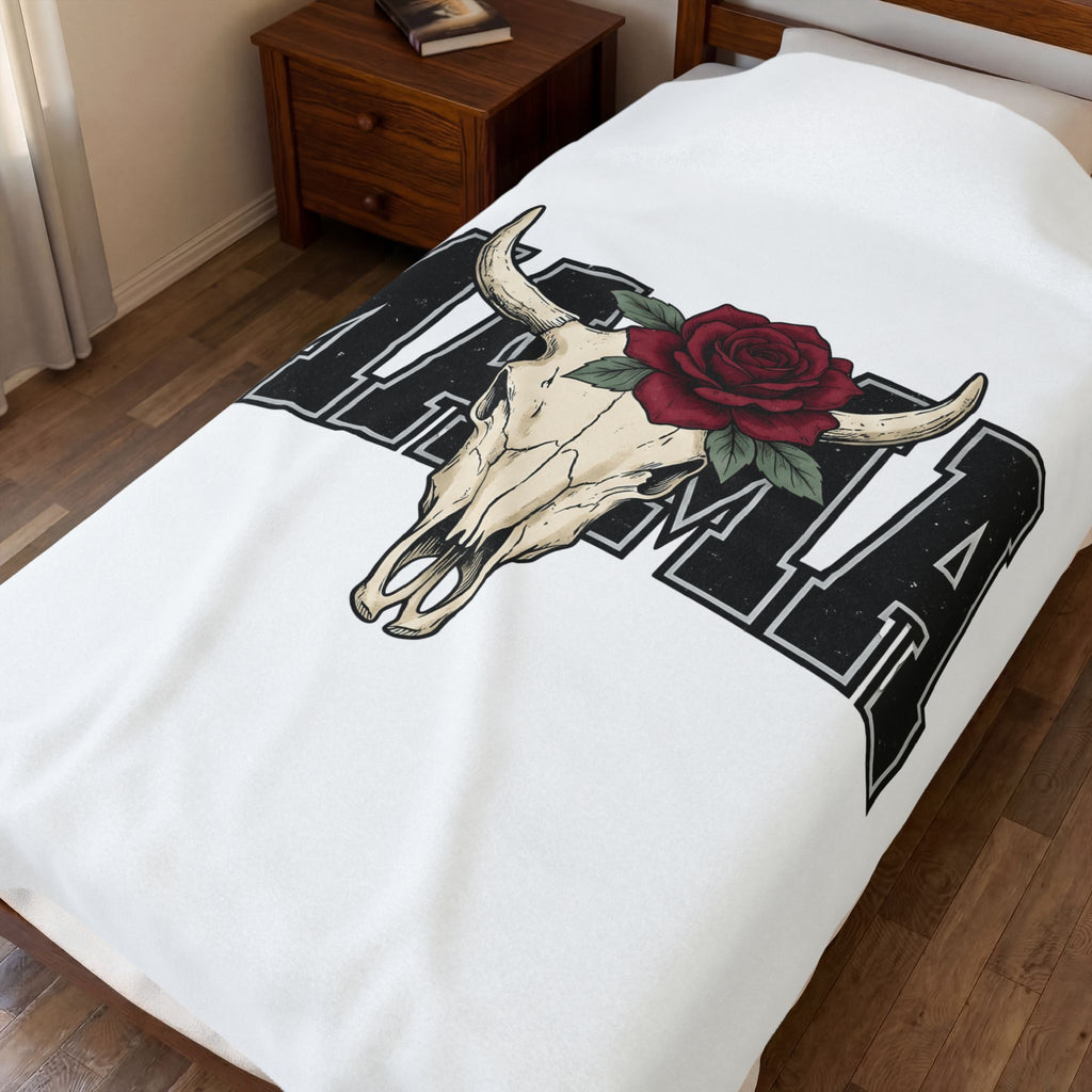 Bull Skull Blanket Mom Hippie Gift Women Rustic Blanket Cow Skull Blanket Mother Enthusiast Vintage Blanket Bohemian Graphic Retro Floral Rose