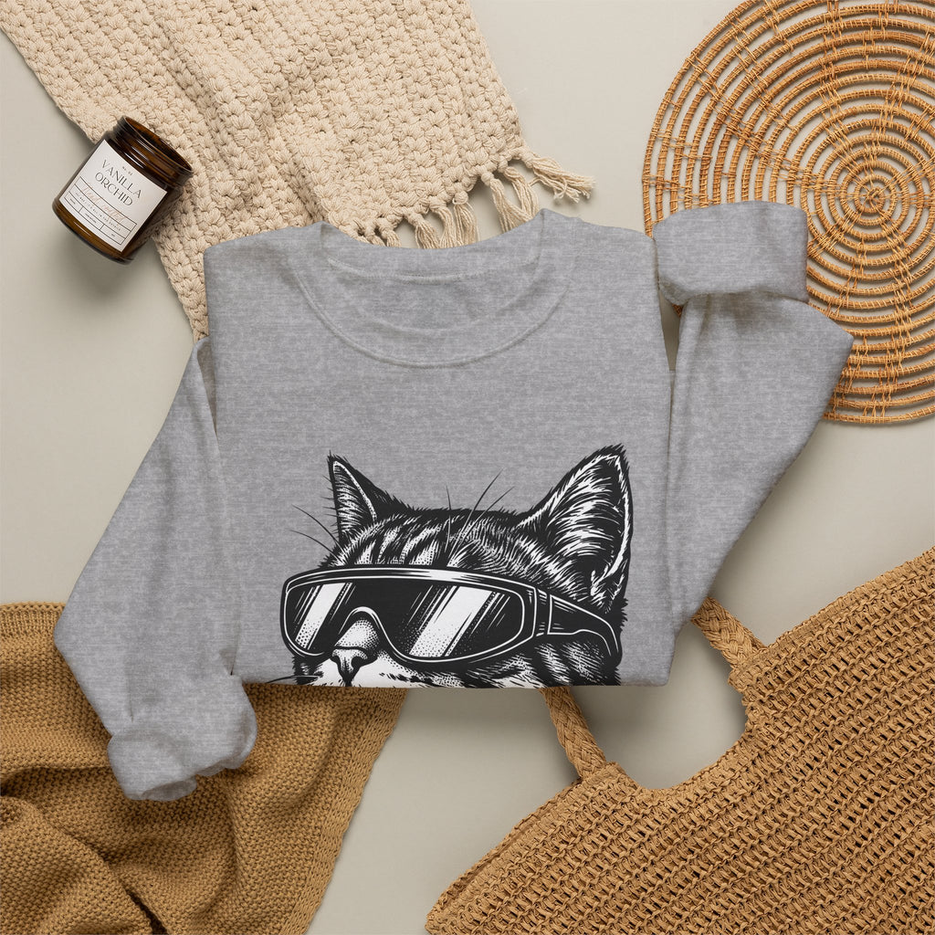 Cat Sunglasses Sweatshirt Cat Animal Gift Women Ink Drawing Sweatshirt Cool Cat Sweatshirt Cat Fan Feline Sweatshirt Creature Graphic Retro Eyewear Sweatshirt