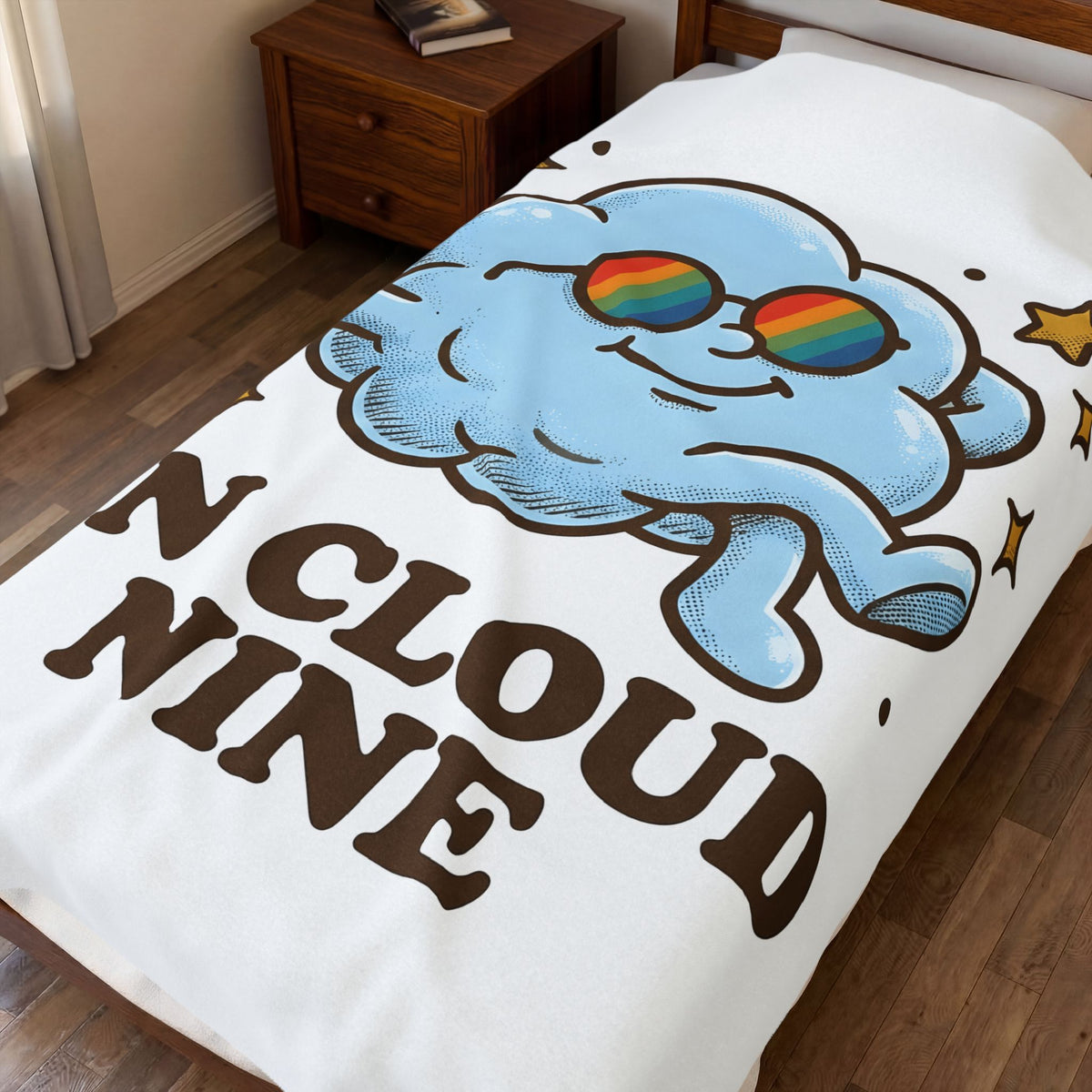 Smiling Cloud Boho Chic Inspiration Gift Comic Cloud Hippie Fan Cartoon Motivational Vintage Blanket