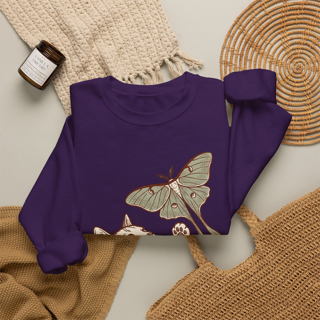 Kitten Moth Sweatshirt Cat Outdoors Gift Women Sketch Sweatshirt Kitten Sweatshirt Cat Fan Drawing Graphic Retro Leaf Sweatshirt