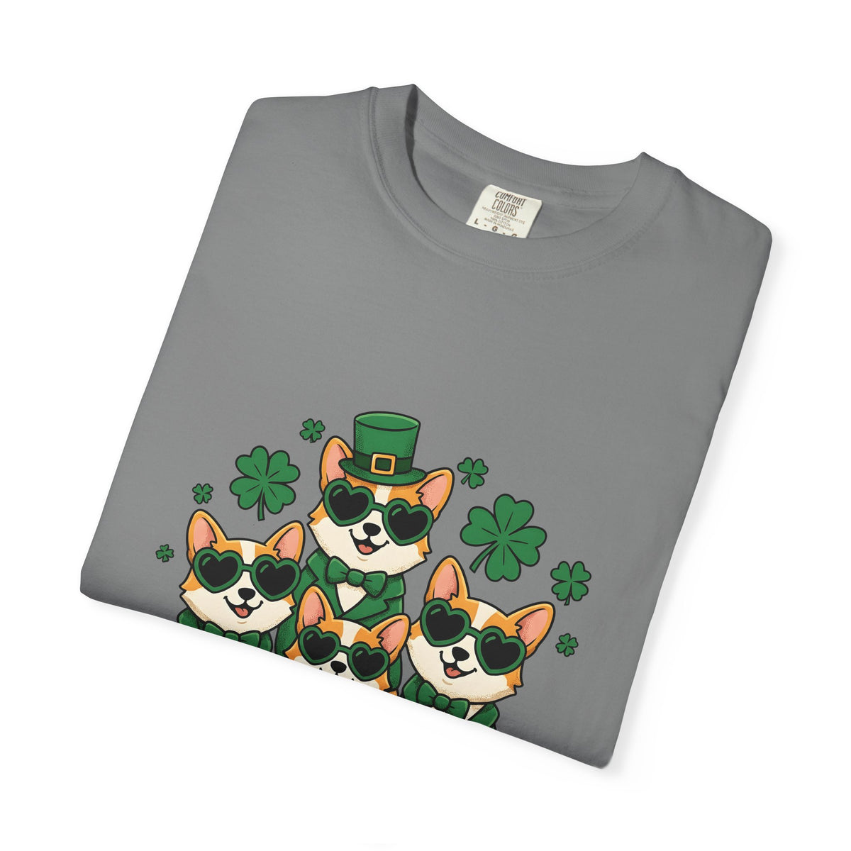 Corgi Puppies T-Shirt St Patrick's Day Pet Owner Gift Women Comic T-Shirt Puppy T-Shirt Shamrock Fan Cartoon T-Shirt Dog Mom Graphic Chibi Clover