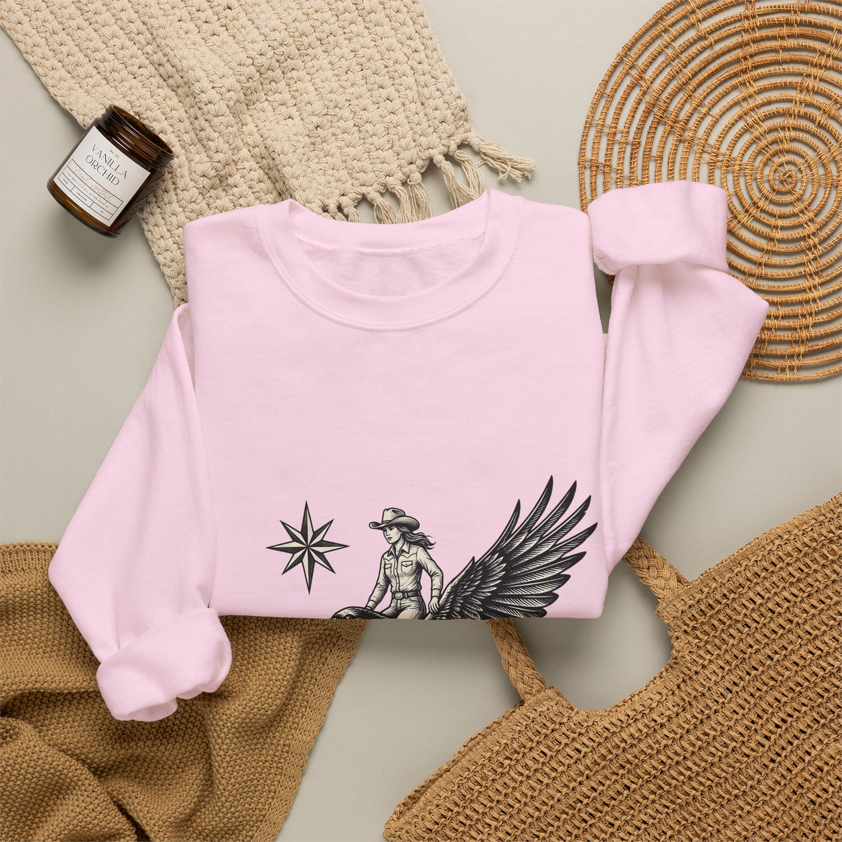 Cowgirl On Raven Cowgirl Travel Gift Country Horsewoman Cowboy Fan Rustic Adventure Retro Sweatshirt
