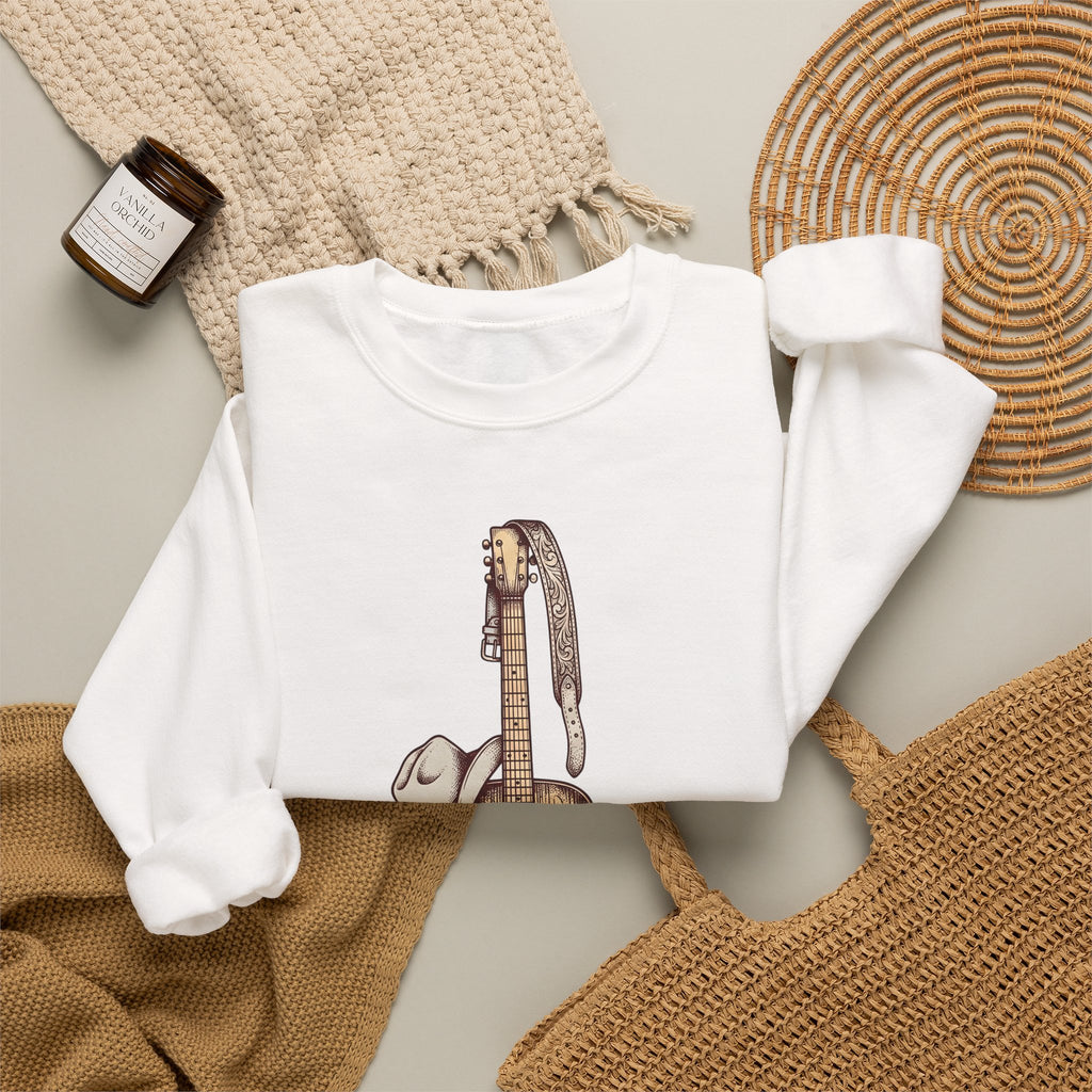 Folk Guitar Sweatshirt Cowgirl Instrument Gift Women Retro Sweatshirt Acoustic Guitar T-Sh