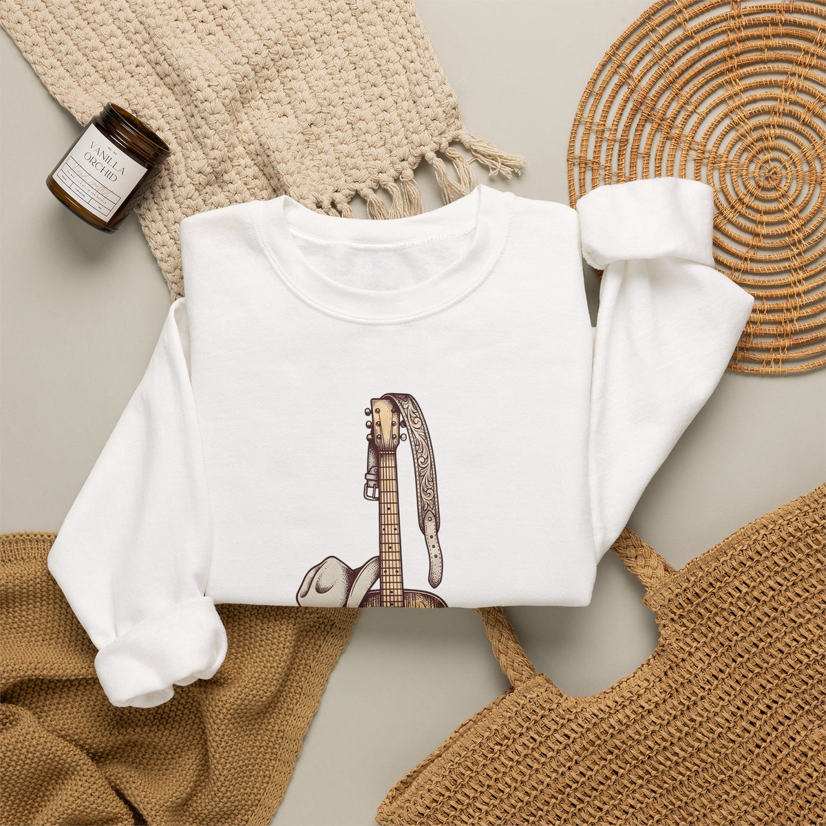 Folk Guitar Sweatshirt Cowgirl Instrument Gift Women Retro Sweatshirt Acoustic Guitar T-Sh