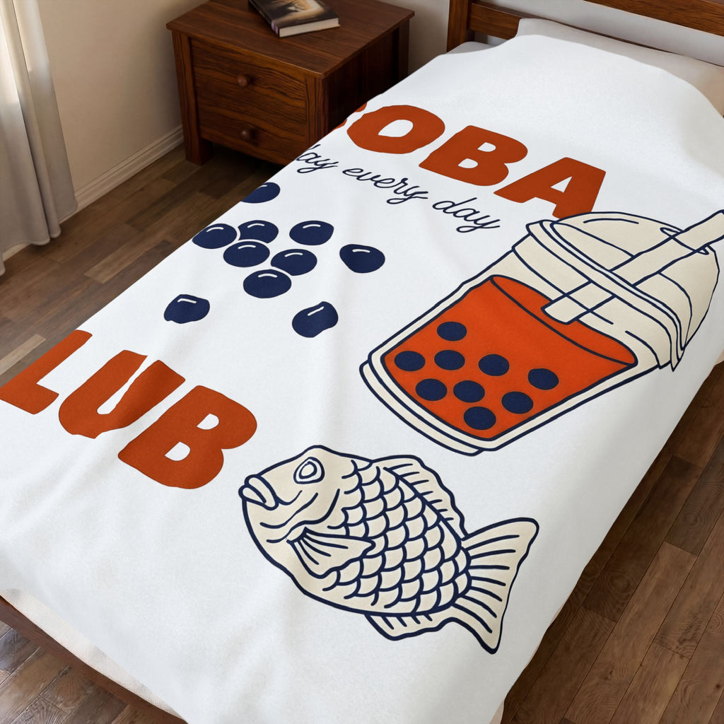 Tapioca Tea Blanket Boba Dessert Gift Women Hand Drawn Blanket Bubble Tea Blanket Boba Fan Hand Drawn Blanket Sweet Graphic Line Art Carp Blanket