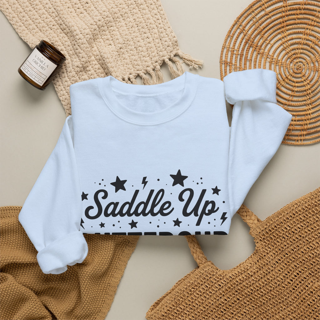 Cowboy Motto Sweatshirt Cowgirl Barnyard Gift Women Thick Sweatshirt Proverb Sweatshirt Cowgirl Fan Rustic Sweatshirt Farm Graphic Nostalgic Star Symbols
