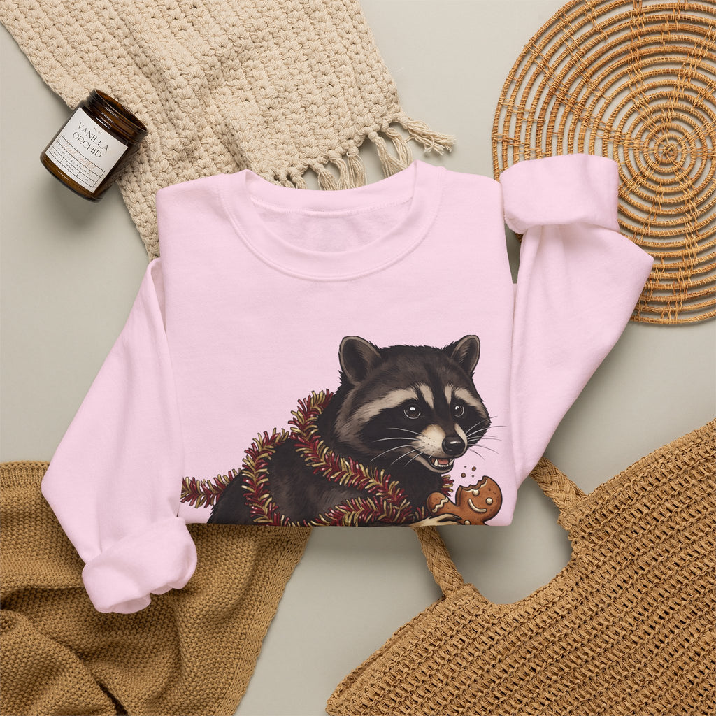 Raccoon Graphic Sweatshirt Christmas Animal Gift Women Cute Sweatshirt Trash Panda Sweatshirt Xmas Fan Wildlife Graphic Illustration Hand Drawn Gingerbread
