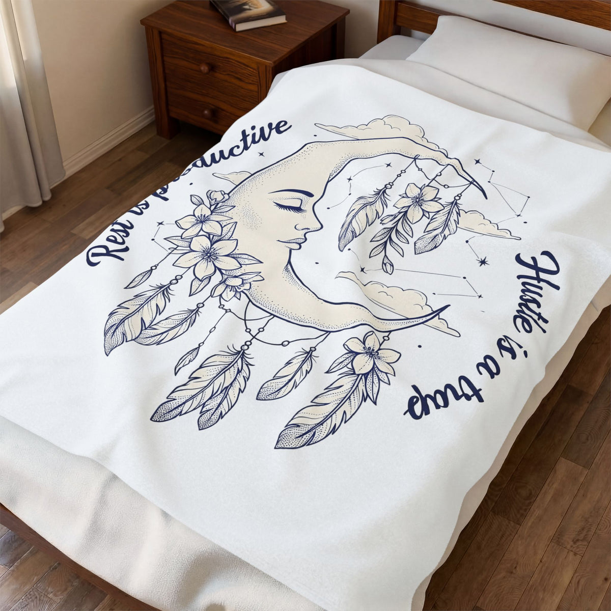 Moon Crescent Blanket Boho Chic Night Sky Gift Women Tribal Blanket Lunar Blanket Bohemian Fan Ethnic Blanket Galaxy Graphic Outline Wings Blanket