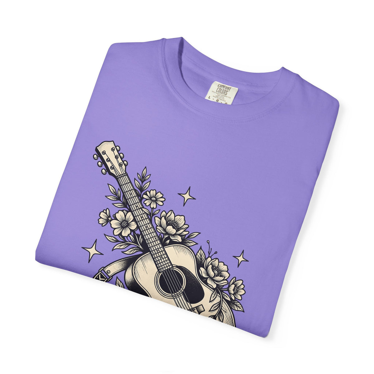 Blossom Guitar T-Shirt Floral Melody Gift Women Illustrative T-Shirt Guitar T-Shirt Flower Fan Illustrated T-Shirt Harmony Graphic Old School Star