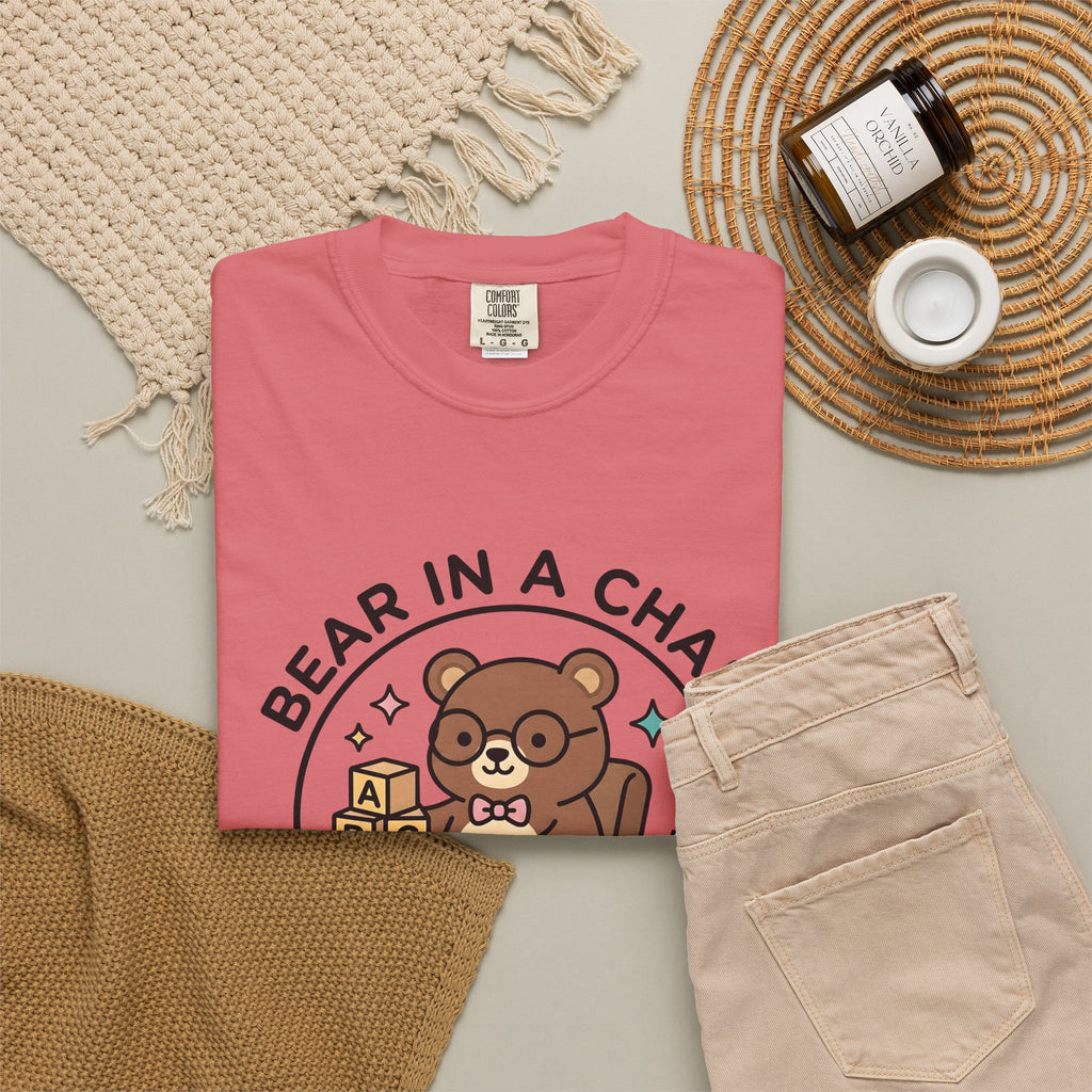 Bear Seat T-Shirt Teachers Education Gift Women Adorable T-Shirt Chair T-Shirt Educator Enthusiast Learning T-Shirt Educational Graphic Comic
