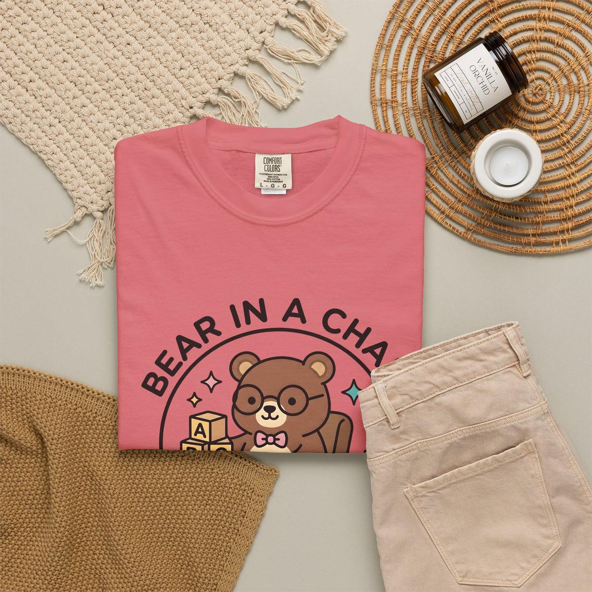 Bear Seat T-Shirt Teachers Education Gift Women Adorable T-Shirt Chair T-Shirt Educator Enthusiast Learning T-Shirt Educational Graphic Comic