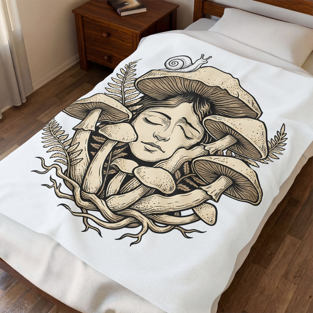 Mushroom Woman Blanket Boho Chic Nature Gift Women Line Art Blanket Fungus Blanket Hippie Fan Minimalist Blanket Earth Graphic Vintage Snail Blanket