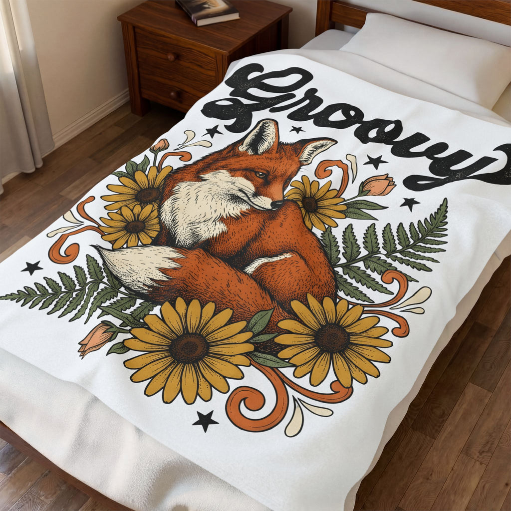 Fox Floral Fox Nature Gift Boho Floral Fox Fan Bohemian Environmental Vintage Sunflowers Blanket