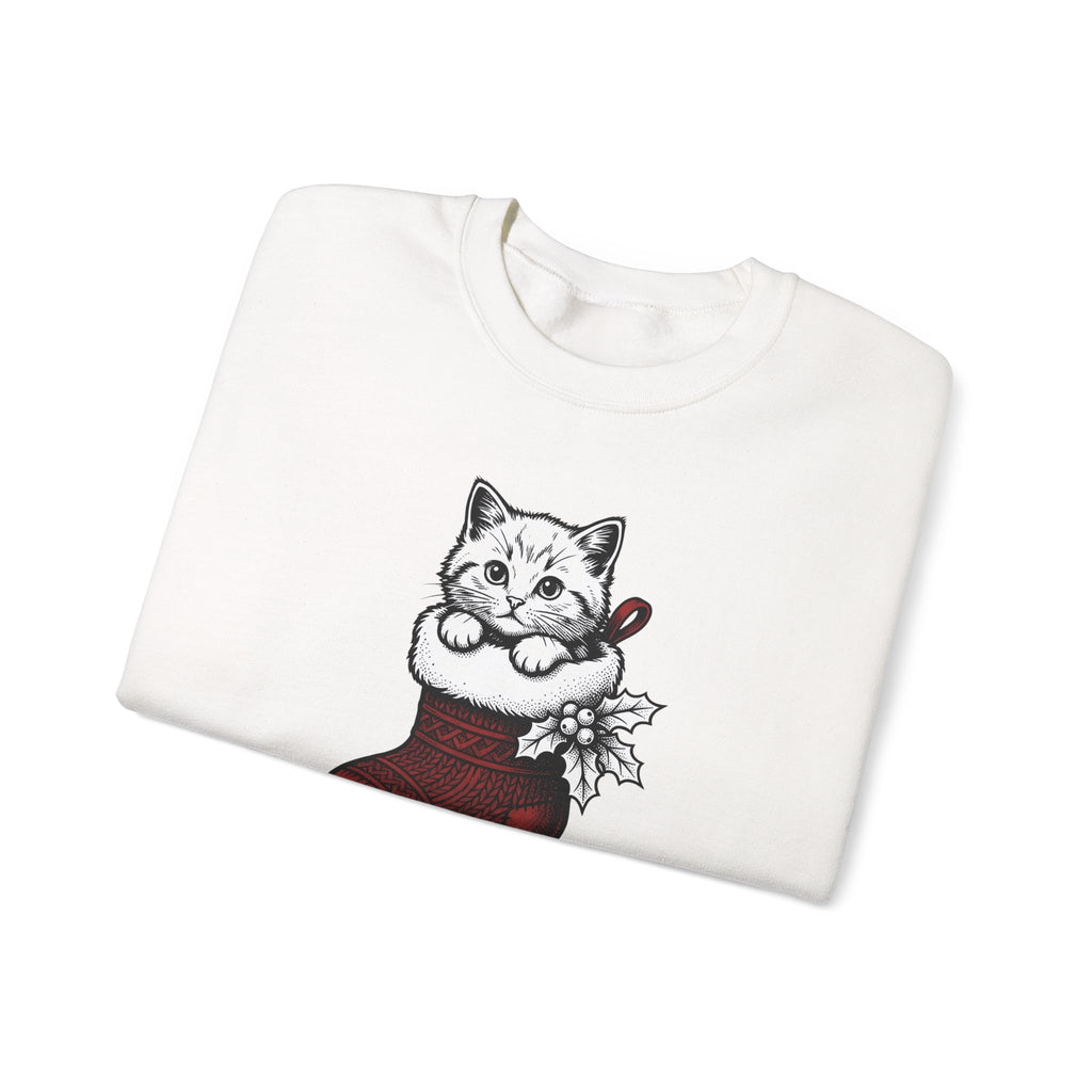 Kitten Stocking Sweatshirt Cat Christmas Gift Women Vintage Sweatshirt Christmas Stocking Sweatshirt Cat Fan Retro Sweatshirt Winter Graphic