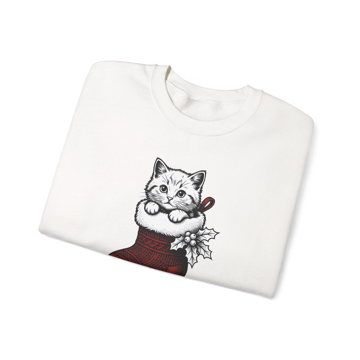 Kitten Stocking Sweatshirt Cat Christmas Gift Women Vintage Sweatshirt Christmas Stocking Sweatshirt Cat Fan Retro Sweatshirt Winter Graphic