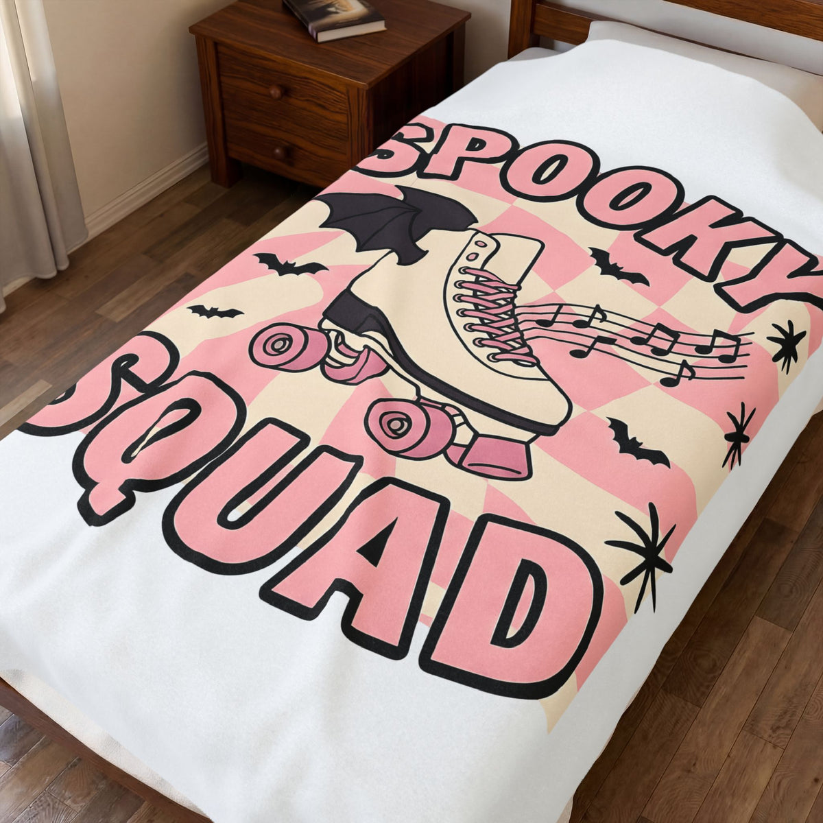 Roller Skate Bat Blanket Halloween Sports Gift Women Line Art Blanket Roller Derby Blanket Horror Fan Skate Graphic Athlete