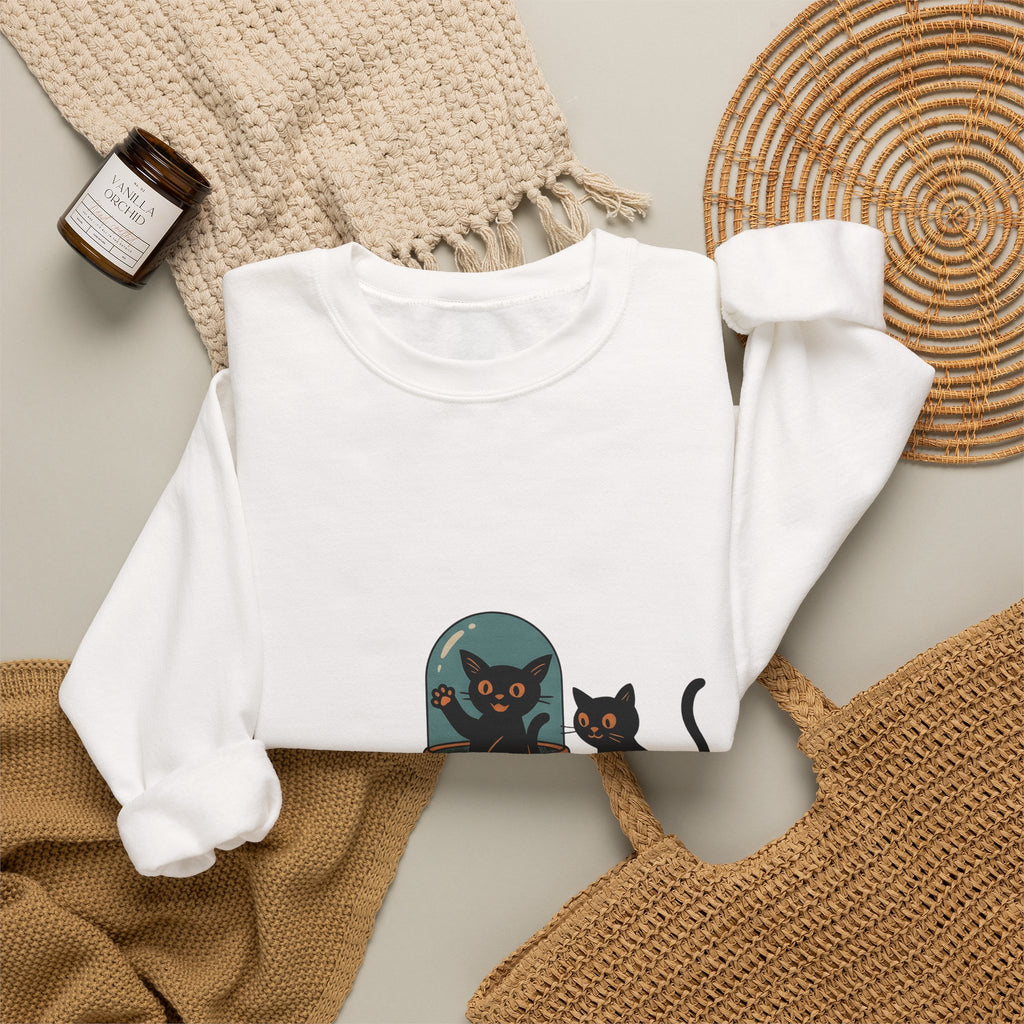 Space Cats Sweatshirt Cat Space Gift Women Vintage Sweatshirt Kitty Sweatshirt Feline Fan Retro Sweatshirt Astronaut Graphic Retro Ufo Sweatshirt