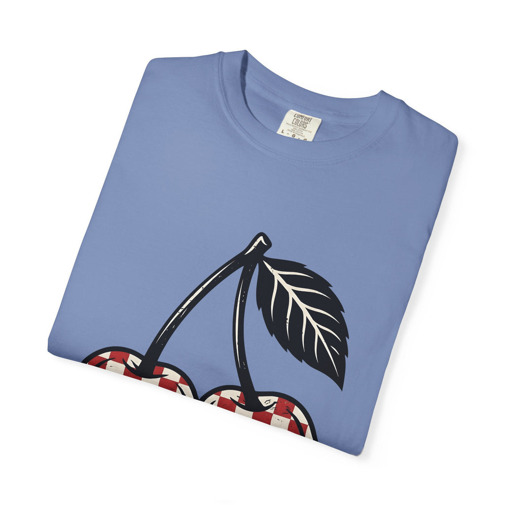 Cherry Illustration T-Shirt Moms Produce Gift Women Rustic T-Shirt Cherry T-Shirt Mother Fan Vintage T-Shirt Harvest Graphic Nostalgic Plaid Design