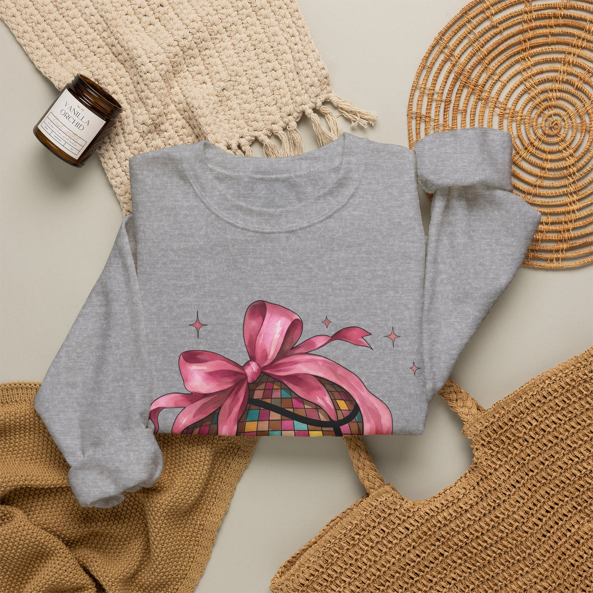 Basketball Disco Ball Sweatshirt Moms Sports Gift Women Whimsical Sweatshirt Disco Ball Sweatshirt Mom Fan Whimsy Sweatshirt Athlete Graphic Watercolor Pink