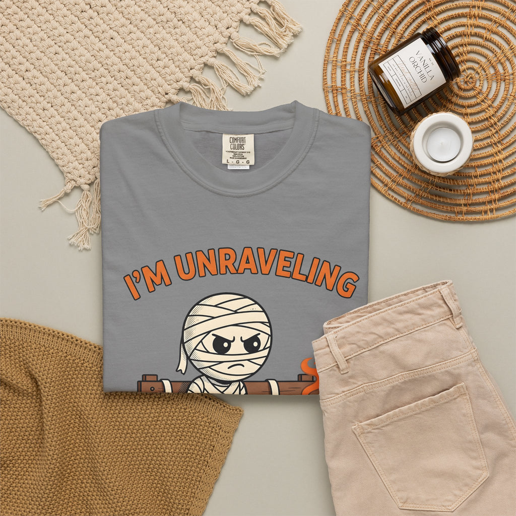 Mummy Halloween Joke Gift Comic Wrap Horror Fan Cartoon Pun Retro Teacup T-Shirt