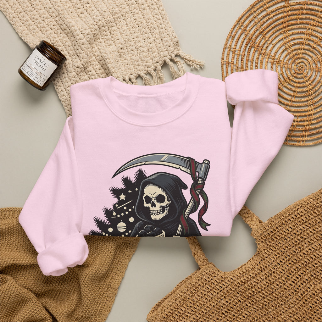 Death Figure Sweatshirt Christmas Dark Gift Women Distressed Sweatshirt Grim Reaper Sweatshirt Xmas Fan Gothic Sweatshirt Macabre Graphic