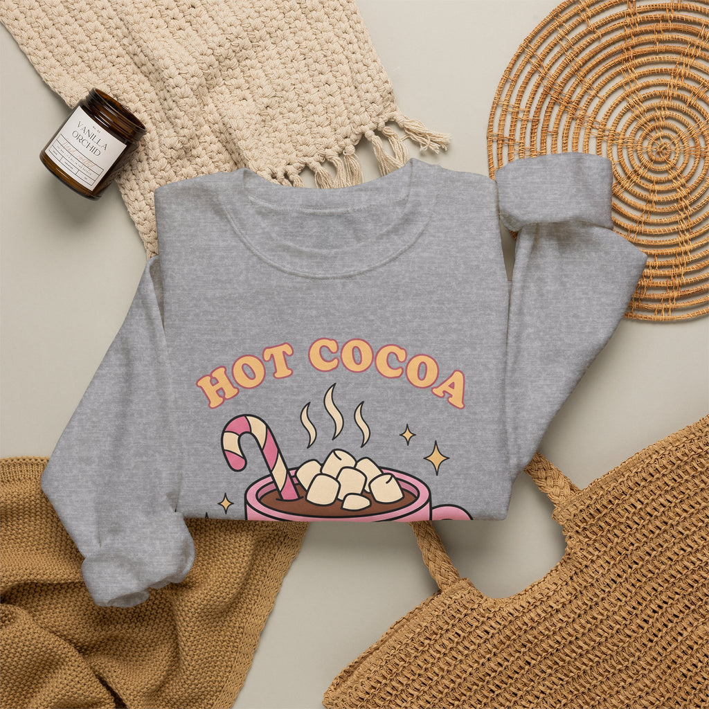 Hot Chocolate Cup Cocoa Winter Gift Line Mug Chocolate Fan Drawing Nostalgic White Marshmallows Sweatshirt