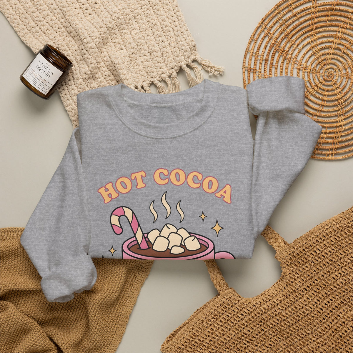 Hot Chocolate Cup Cocoa Winter Gift Line Mug Chocolate Fan Drawing Nostalgic White Marshmallows Sweatshirt