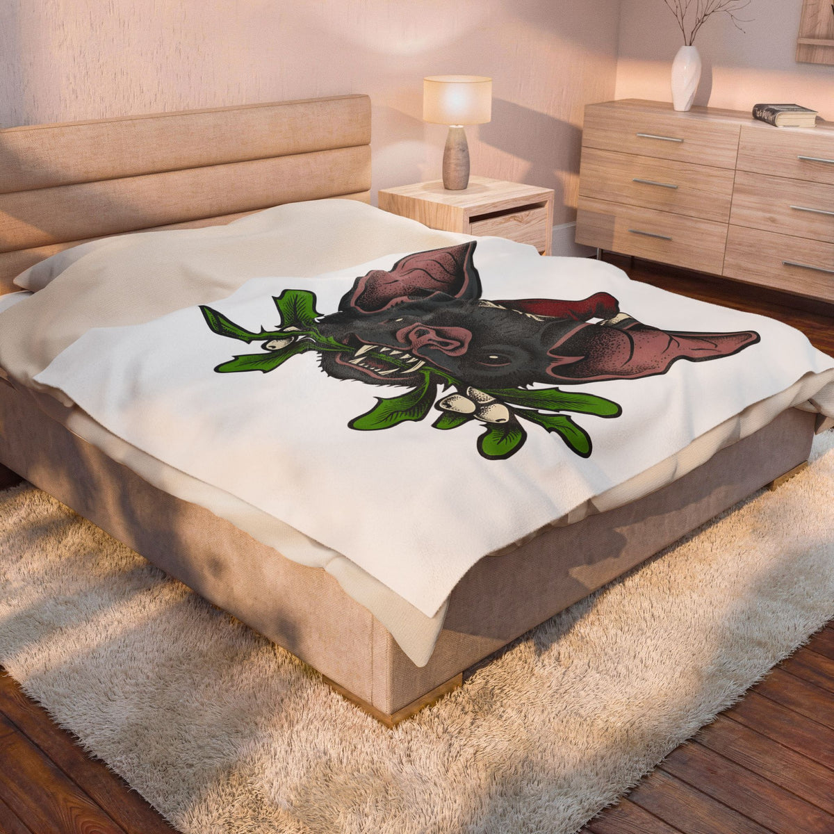 Bat Christmas Hat Blanket Christmas Alternative Gift Women Traditional Blanket Santa Hat Blanket Xmas Fan Vintage Blanket Gothic Graphic Retro