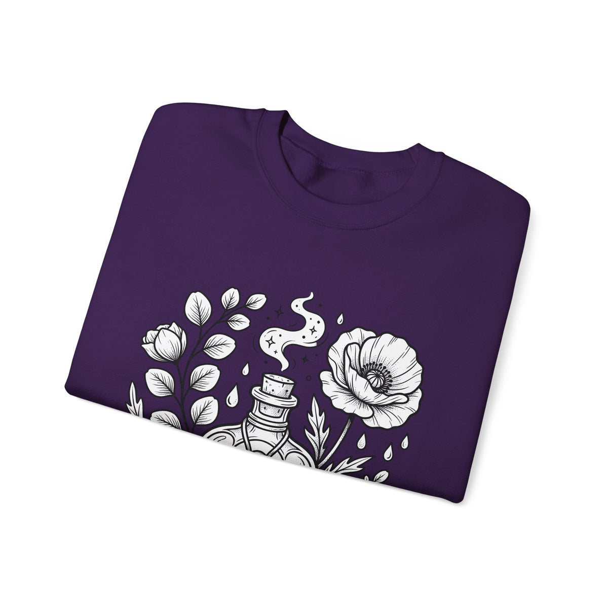 Magic Bottle Sweatshirt Halloween Spells Gift Women Sketch Sweatshirt Genie Bottle Sweatshirt Horror Fan Mystic Drawing Graphic Retro Flower Sweatshirt