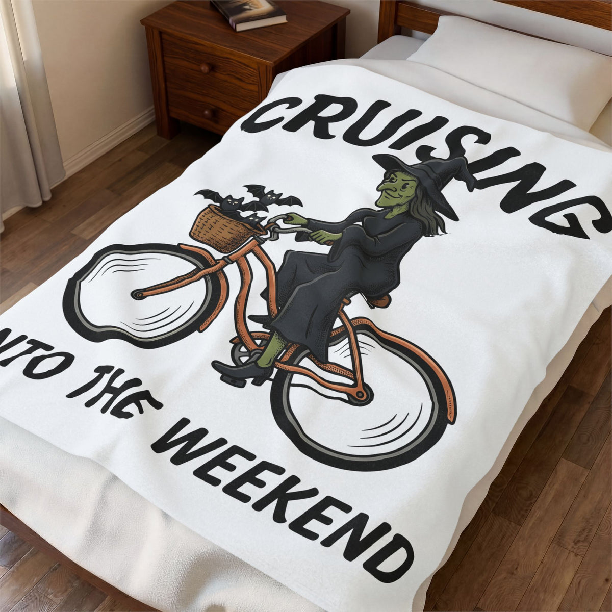 Witch Cycle Blanket Halloween Prank Gift Women Doodle Blanket Witchcraft Blanket Horror Fan Witchy Blanket Prank Graphic Classic Bat Silhouette