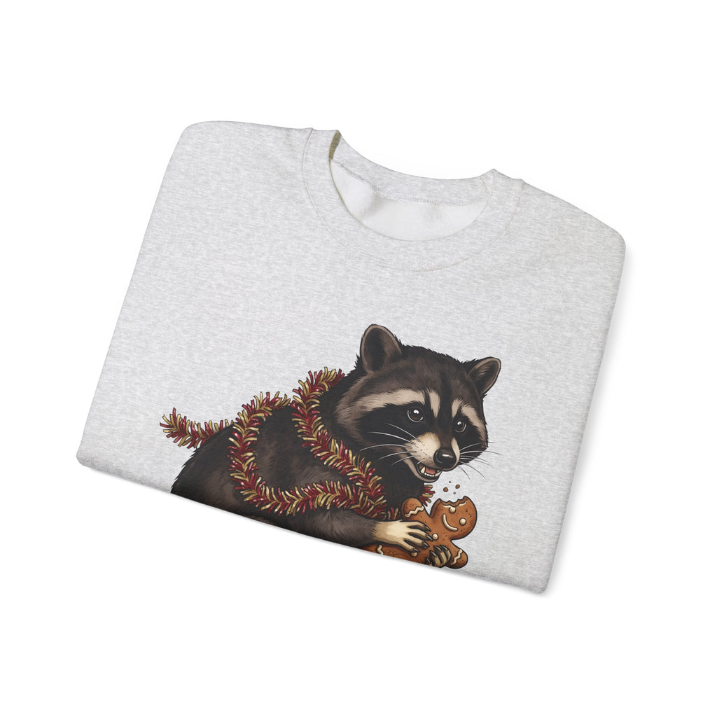 Raccoon Graphic Sweatshirt Christmas Animal Gift Women Cute Sweatshirt Trash Panda Sweatshirt Xmas Fan Wildlife Graphic Illustration Hand Drawn Gingerbread