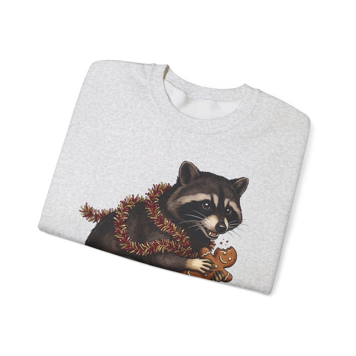 Raccoon Graphic Sweatshirt Christmas Animal Gift Women Cute Sweatshirt Trash Panda Sweatshirt Xmas Fan Wildlife Graphic Illustration Hand Drawn Gingerbread