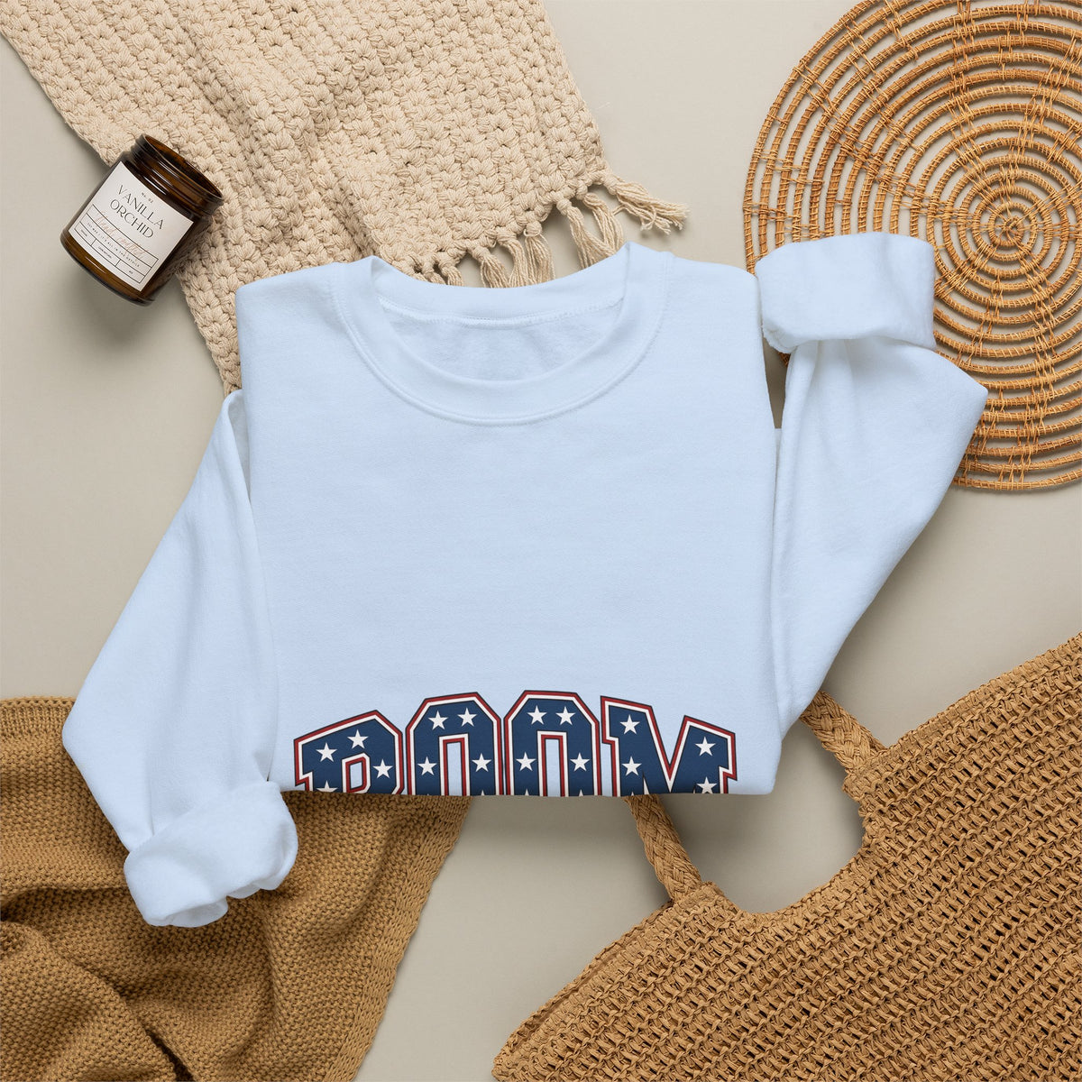 Star Pattern Text Sweatshirt 4th Of July Patriotic Gift Women Bold Sweatshirt Typography Sweatshirt Independence Fan Vintage Sweatshirt American Graphic Retro