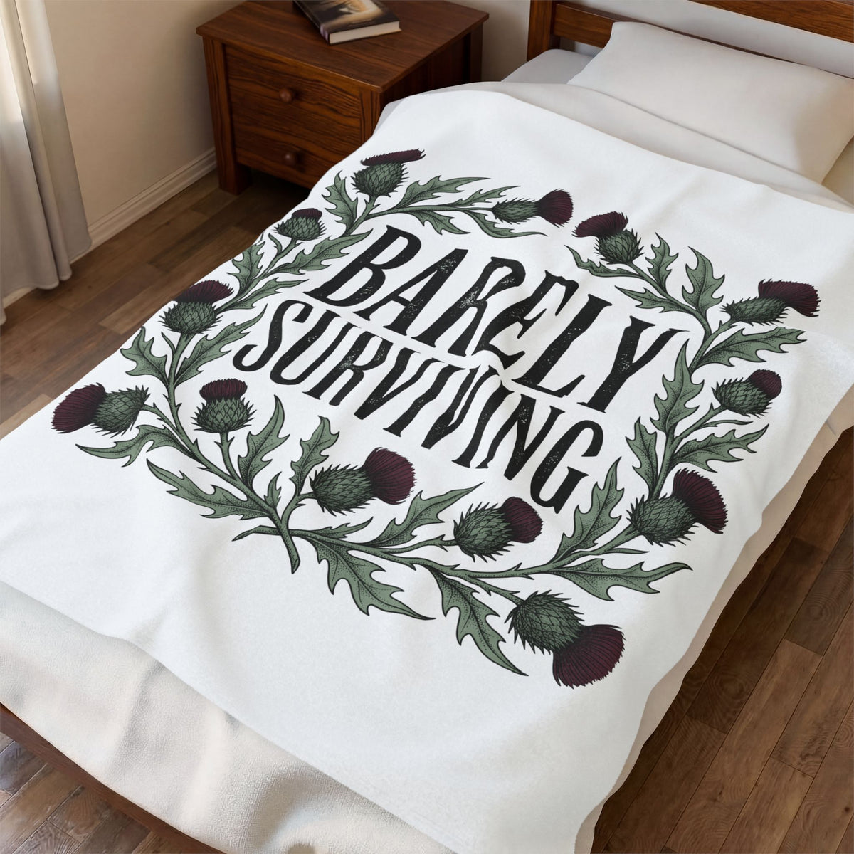 Thistle Flower Graphic Blanket Mom Humor Gift Women Botanical Blanket Thistle Blanket Mother Fan Illustrative Blanket Sarcastic Graphic Vintage