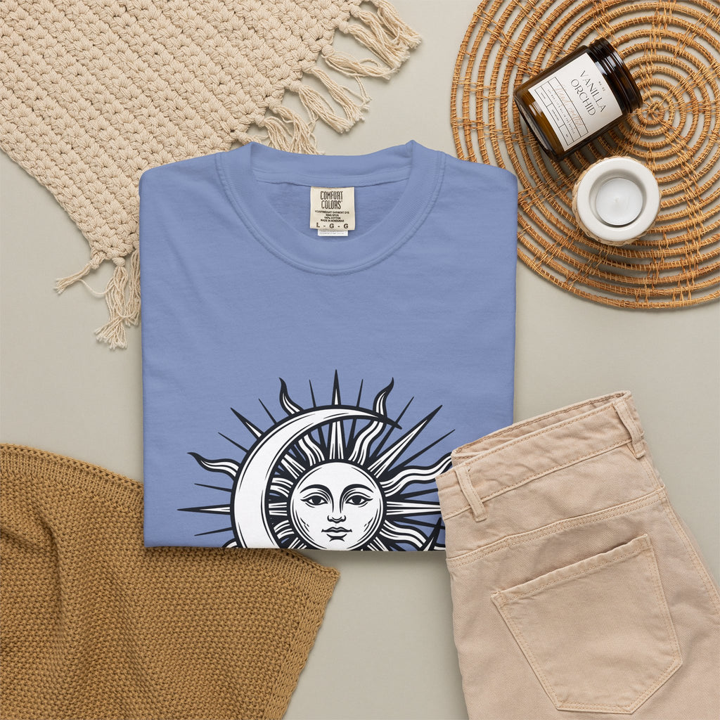 Sun Moon Boho Chic Astrology Gift Sketch Celestial Body Bohemian Enthusiast Drawing Astrology T-Shirt