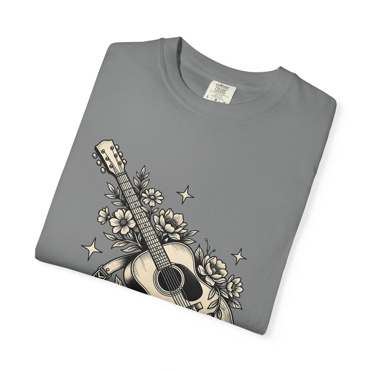 Blossom Guitar T-Shirt Floral Melody Gift Women Illustrative T-Shirt Guitar T-Shirt Flower Fan Illustrated T-Shirt Harmony Graphic Old School Star