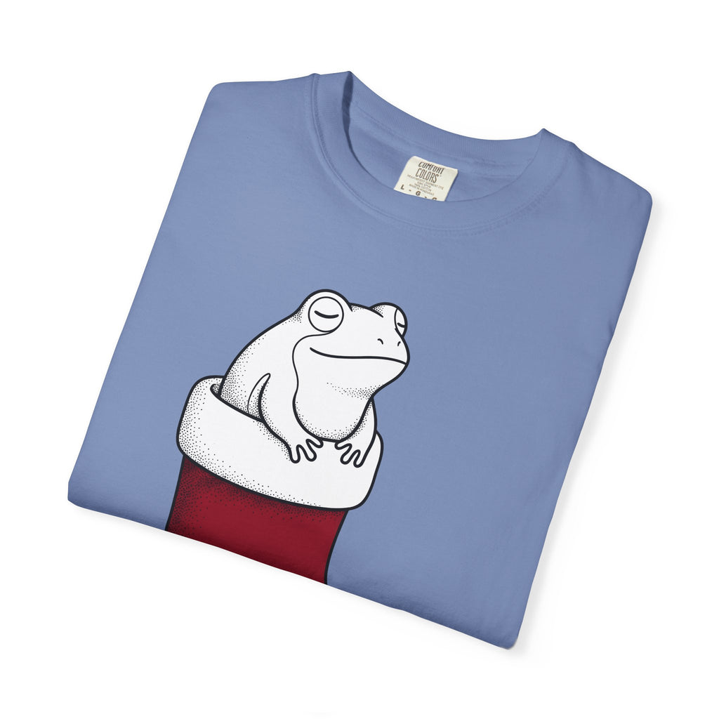 Frog Holiday Sock T-Shirt Christmas Pet Gift Women Modern T-Shirt Toad T-Shirt Xmas Fan Holiday T-Shirt Animal Graphic Doodle Xmas Stocking T-Shirt