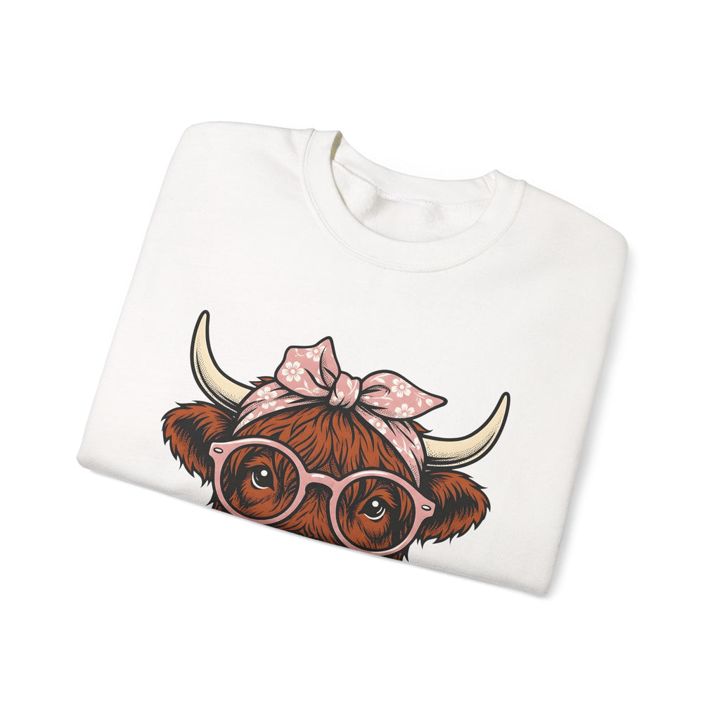 Hairy Cow Sweatshirt Highland Cow Pet Gift Women Sketch Sweatshirt Furry Cow Sweatshirt Highland Cattle Fan Drawing Graphic Sweatshirt Cartoon Shades Sweatshirt
